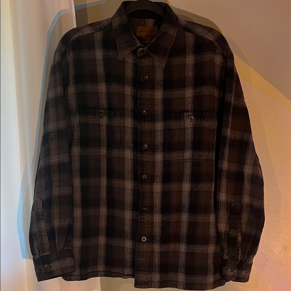St. John's Bay Black and Gray Plaid Long Sleeve Shirt